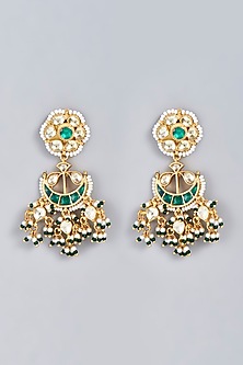 Gold Finish Green Pachi Kundan Polki Dangler Earrings by VASTRAA Jewellery-POPULAR PRODUCTS AT STORE