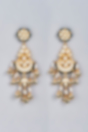 Gold Finish Green Pachi Kundan Polki Dangler Earrings by VASTRAA Jewellery