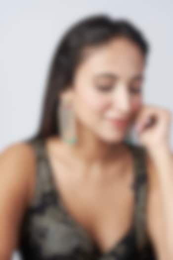 Gold Finish Pink Pachi Kundan Polki & Blue Beaded Dangler Earrings by VASTRAA Jewellery at Pernia's Pop Up Shop