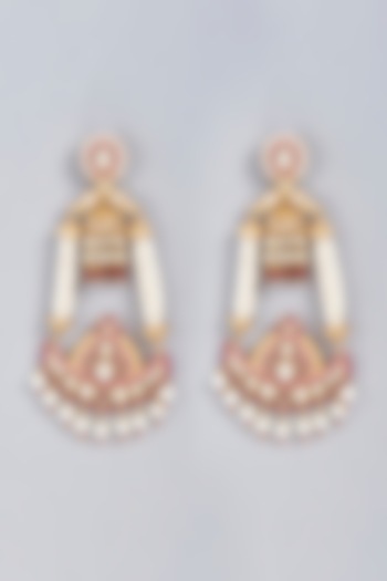 Gold Finish Red Pachi Kundan Polki & Pearl Dangler Earrings by VASTRAA Jewellery