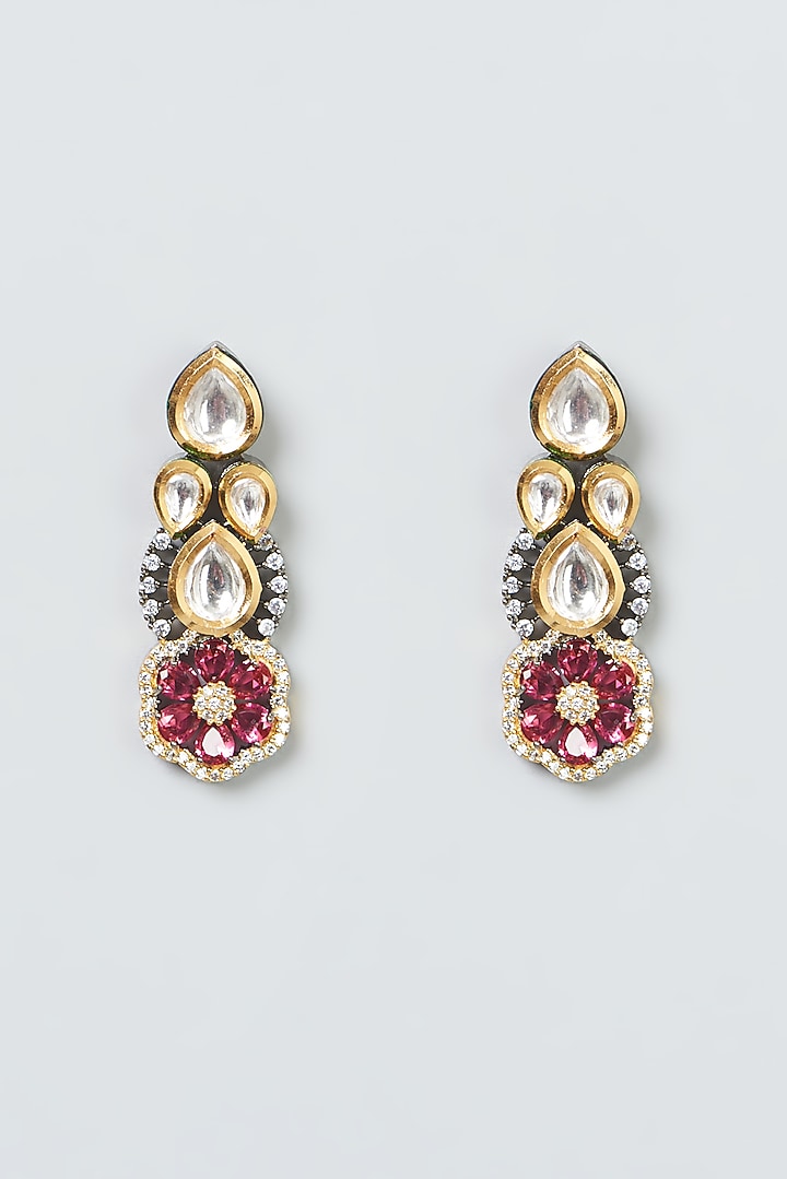 Two Tone Finish Kundan Polki Necklace Set by VASTRAA Jewellery at Pernia's Pop Up Shop