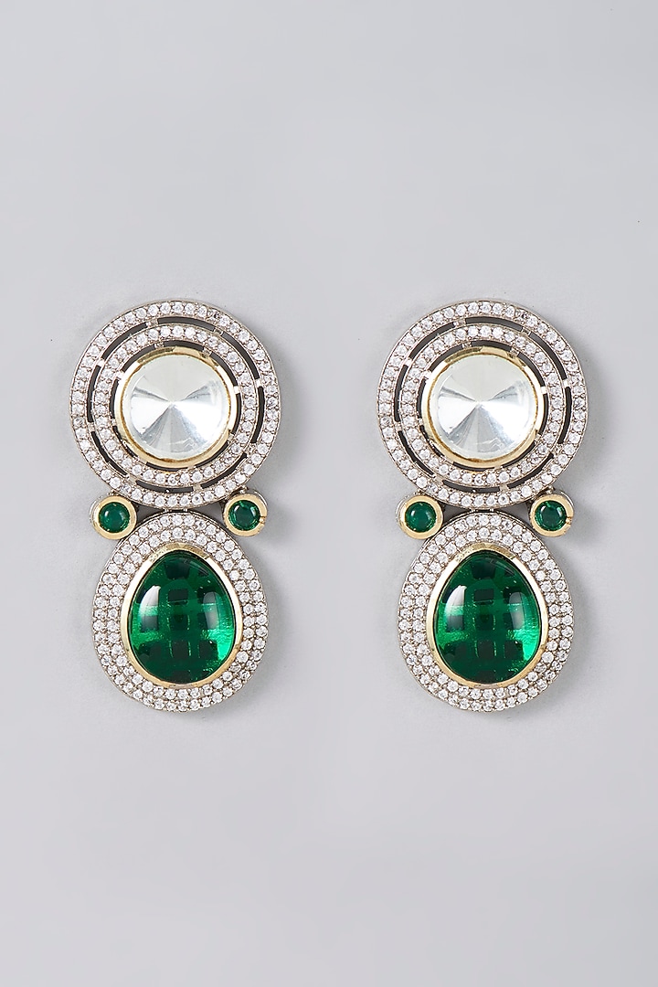 Two Tone Finish Zircon & Kundan Polki Dangler Earrings by VASTRAA Jewellery at Pernia's Pop Up Shop