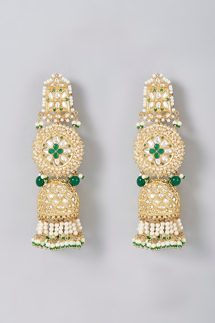 Gold Finish Kundan Polki Earrings by VASTRAA Jewellery