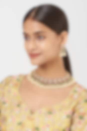 Gold Finish Pearl & Pachi Kundan Polki Choker Necklace Set by VASTRAA Jewellery at Pernia's Pop Up Shop