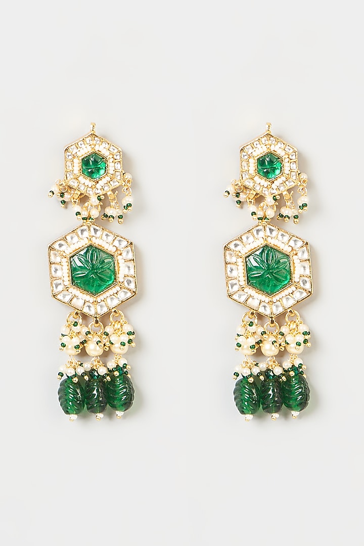 Gold Finish Pachi Kundan Polki & Green Stone Choker Necklace Set by VASTRAA Jewellery at Pernia's Pop Up Shop