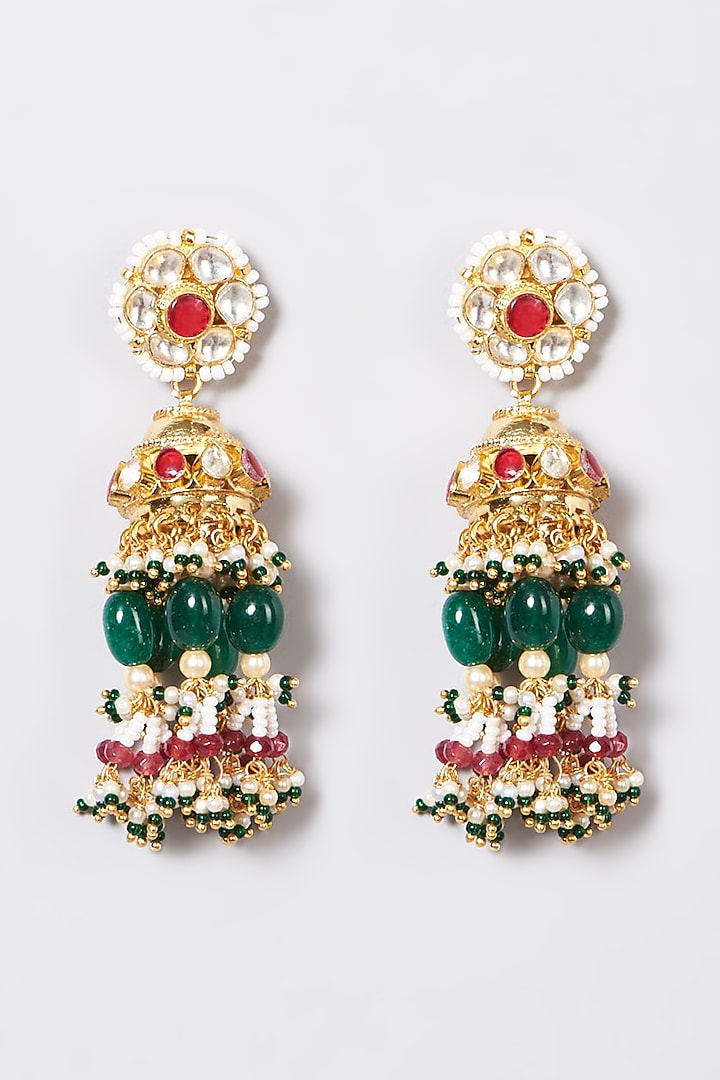 Gold Finish Pachi Kundan Polki & Zircons Choker Necklace Set by VASTRAA Jewellery at Pernia's Pop Up Shop
