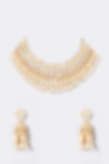Gold Finish Zircons & Pachi Kundan Polki Choker Necklace Set by VASTRAA Jewellery