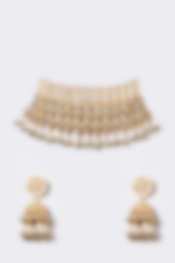 Gold Finish Necklace Set With Pachi Kundan Polki by VASTRAA Jewellery