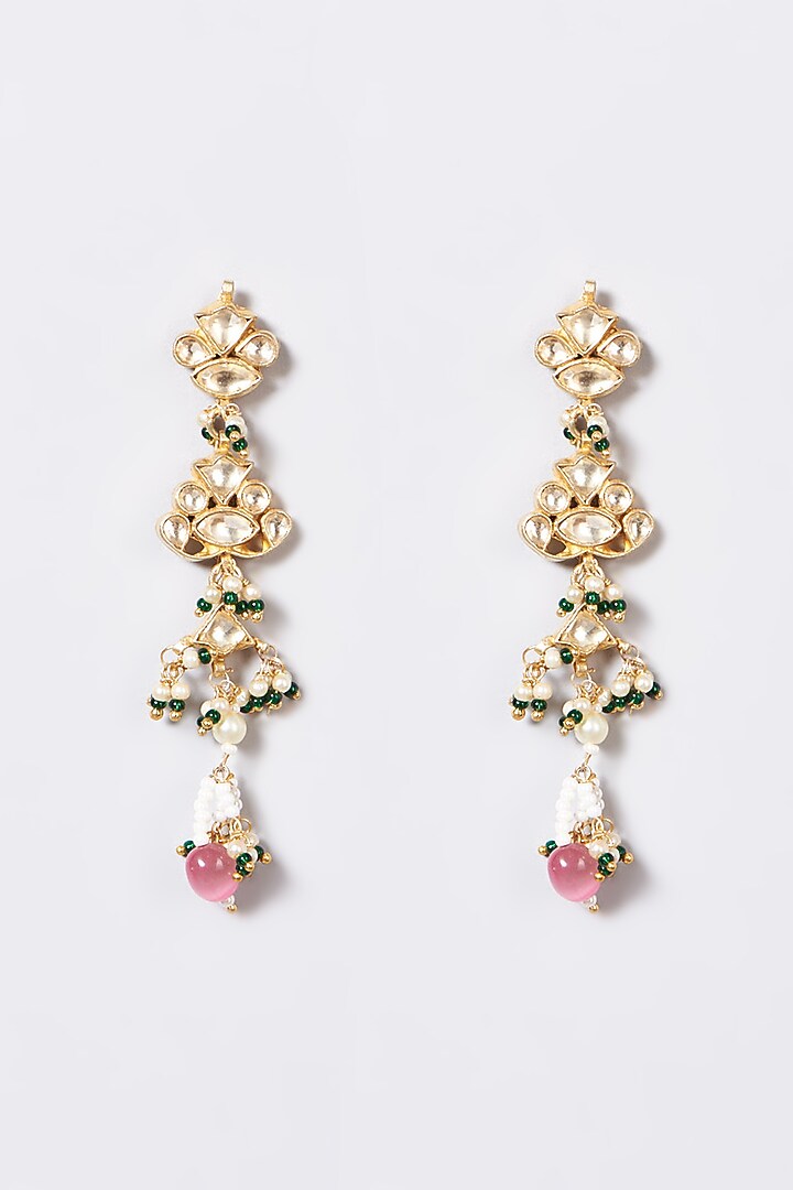 Gold Finish Pink Synthetic Stone & Pachi Kundan Polki Choker Necklace Set by VASTRAA Jewellery at Pernia's Pop Up Shop