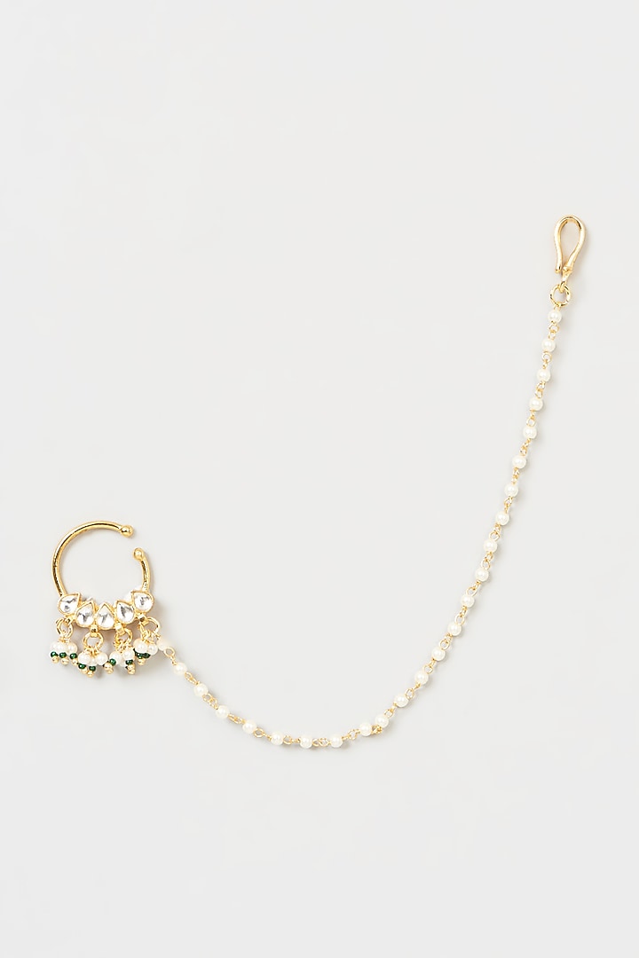 Gold Finish Pachi Kundan Polki Nose Ring by VASTRAA Jewellery at Pernia's Pop Up Shop