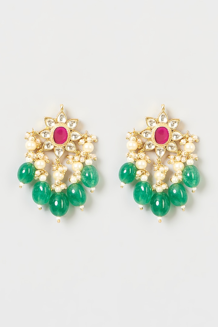 Gold Finish Pachi Kundan Polki & Green Stone Choker Necklace Set by VASTRAA Jewellery at Pernia's Pop Up Shop