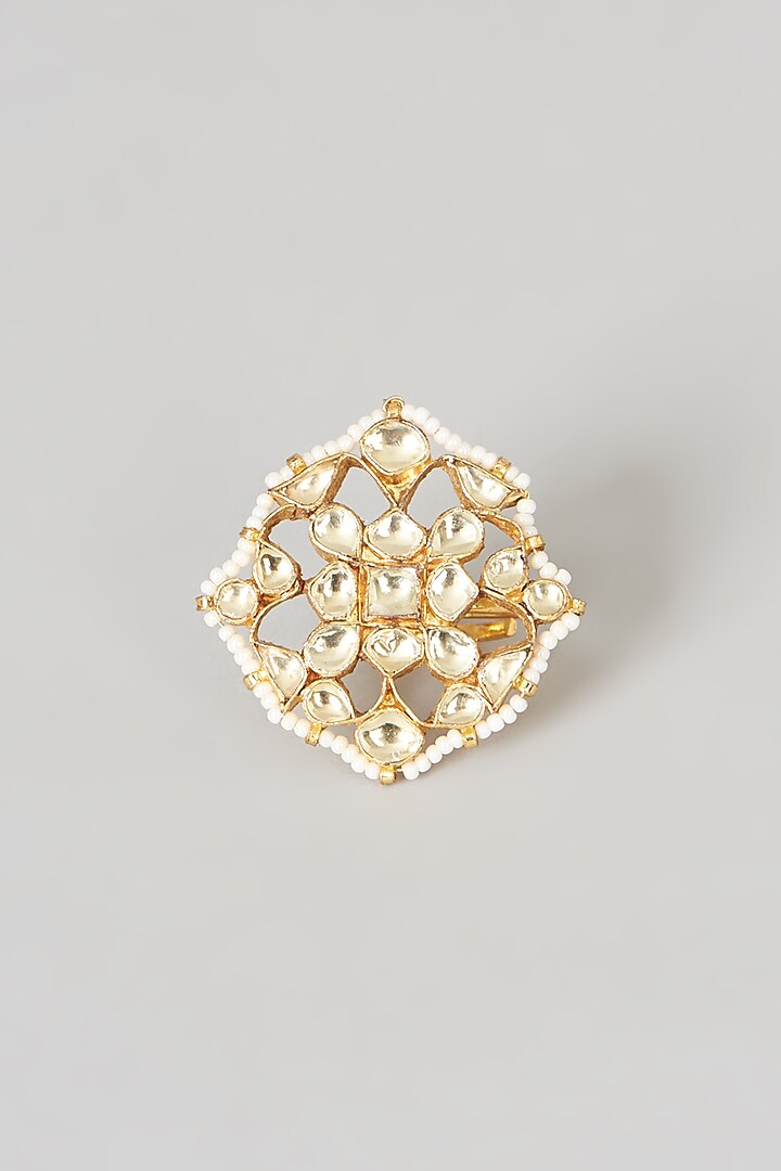 Gold Finish Pachi Kundan Polki Ring by VASTRAA Jewellery at Pernia's Pop Up Shop
