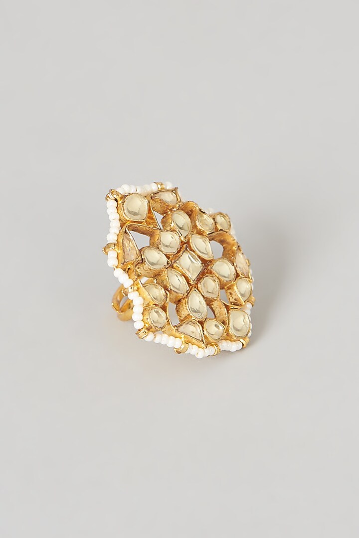 Gold Finish Pachi Kundan Polki Ring by VASTRAA Jewellery at Pernia's Pop Up Shop