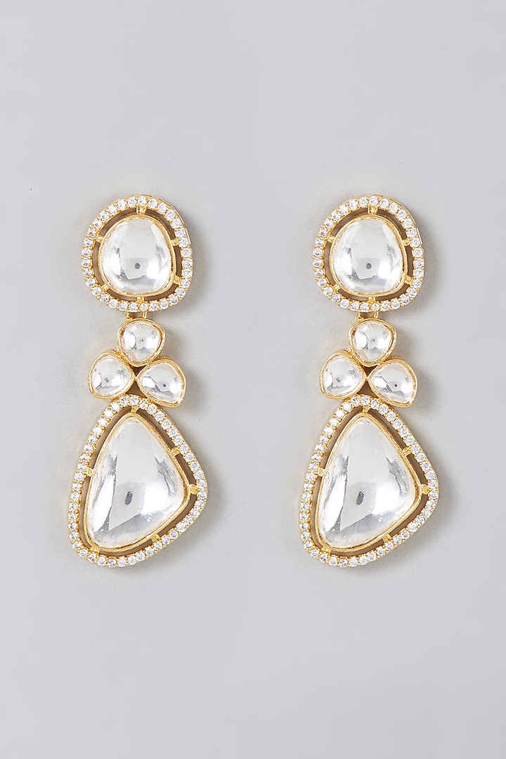 Gold Finish Zircon & Kundan Polki Earrings by VASTRAA Jewellery at Pernia's Pop Up Shop