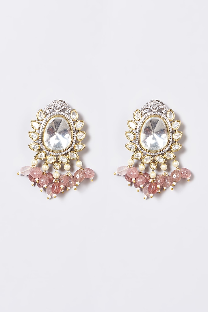 Gold Finish Pink Synthetic Stone & Pachi Kundan Polki Long Necklace Set by VASTRAA Jewellery at Pernia's Pop Up Shop