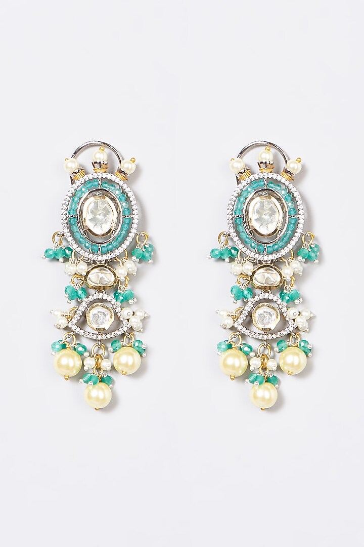 Gold Finish Emerald Synthetic Stone & Pachi Kundan Polki Necklace Set by VASTRAA Jewellery at Pernia's Pop Up Shop