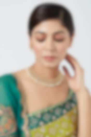 Gold Finish Pachi Kundan Polki & Pearl Choker Necklace Set by VASTRAA Jewellery at Pernia's Pop Up Shop