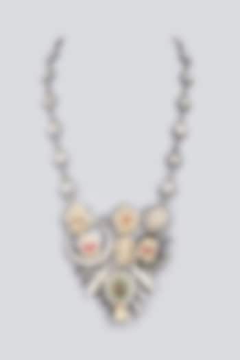 Oxidized Finish Kundan Polki & Synthetic Stone Long Necklace by VASTRAA Jewellery at Pernia's Pop Up Shop