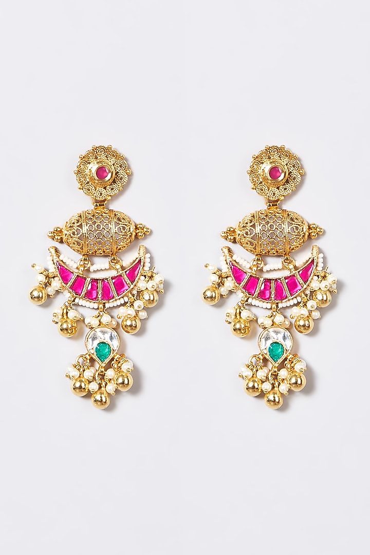 Gold Finish Ruby Synthetic Stone & Pachi Kundan Polki Necklace Set by VASTRAA Jewellery at Pernia's Pop Up Shop