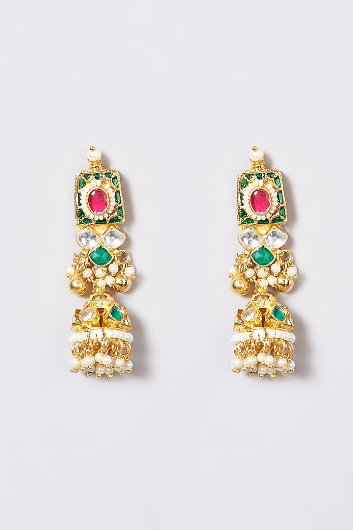 Gold Finish Multi-Colored Zircons & Pachi Kundan Polki Necklace Set by VASTRAA Jewellery at Pernia's Pop Up Shop