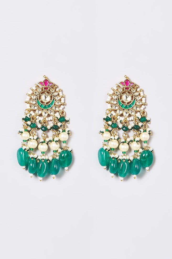 Gold Finish Pachi Kundan Polki & Zircons Long Necklace Set by VASTRAA Jewellery at Pernia's Pop Up Shop