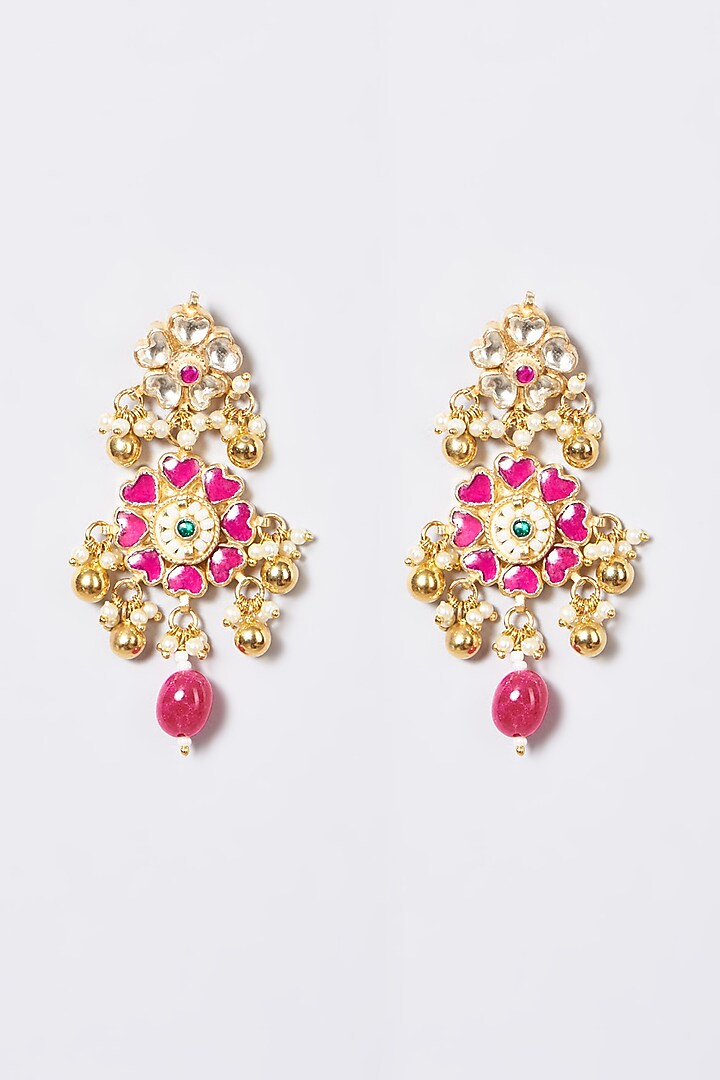 Gold Finish Pachi Kundan Polki & Ruby Synthetic Stone Necklace Set by VASTRAA Jewellery at Pernia's Pop Up Shop