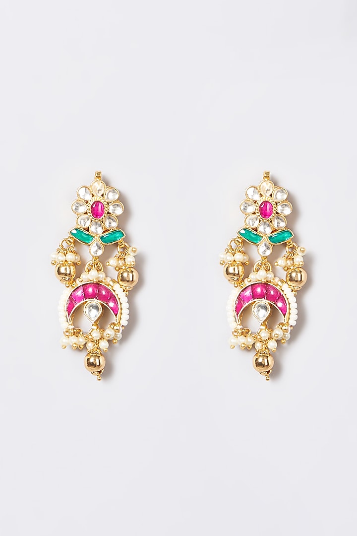 Gold Finish Kundan Polki & Pearl Long Necklace Set by VASTRAA Jewellery at Pernia's Pop Up Shop