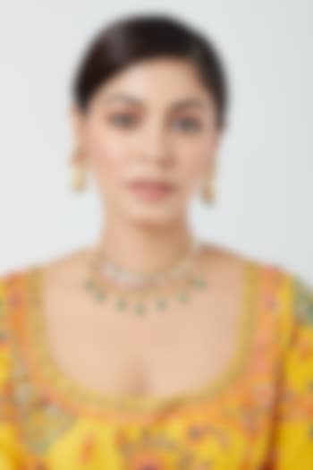 Gold Finish Pachi Kundan Polki & Pearl Choker Necklace Set by VASTRAA Jewellery at Pernia's Pop Up Shop