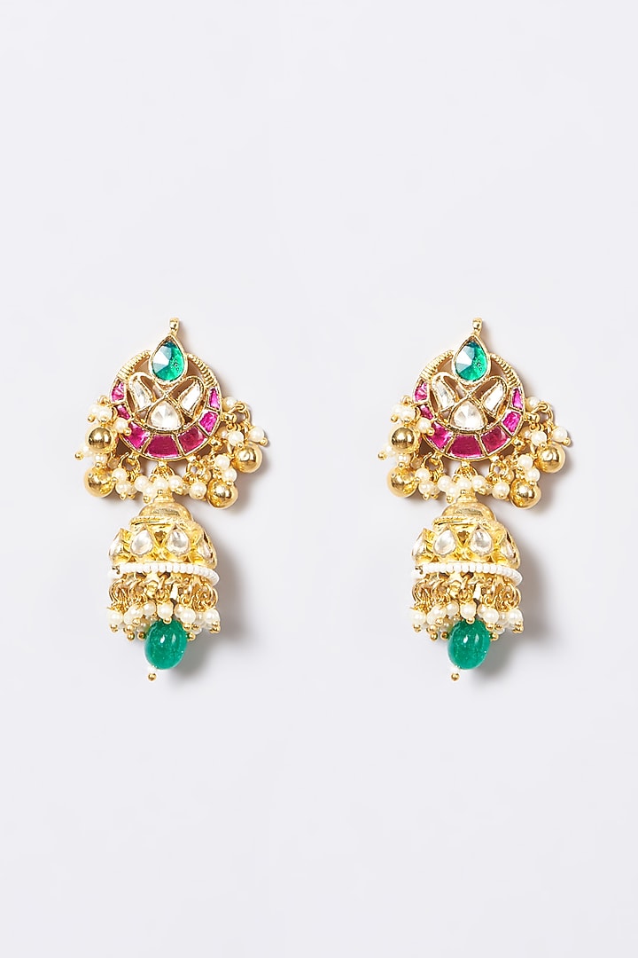 Gold Finish Pachi Kundan Polki & Pearl Choker Necklace Set by VASTRAA Jewellery at Pernia's Pop Up Shop