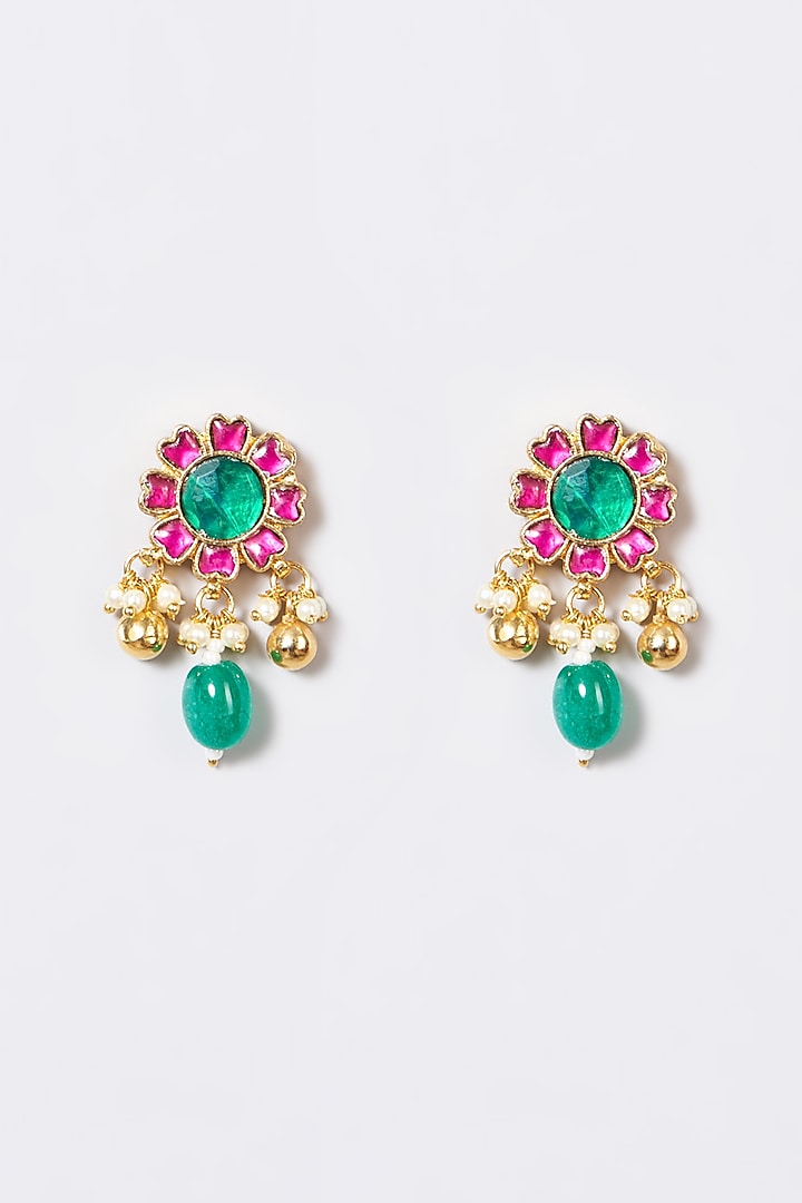 Gold Finish Pachi Kundan Polki & Multi-Colored Stone Choker Necklace Set by VASTRAA Jewellery at Pernia's Pop Up Shop