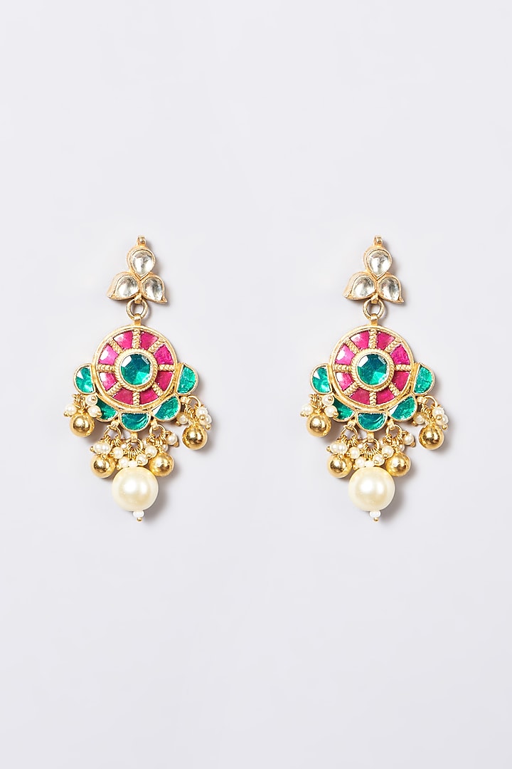 Gold Finish Pachi Kundan Polki & Pearl Long Necklace Set by VASTRAA Jewellery at Pernia's Pop Up Shop