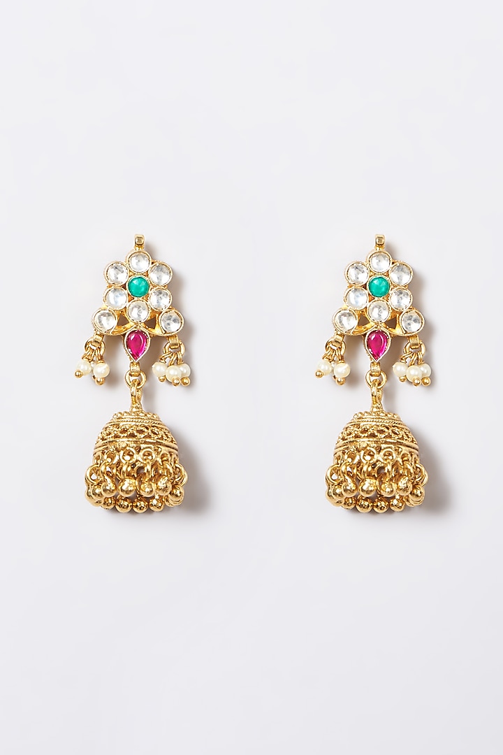 Gold Finish Pachi Kundan Polki & Pearl Choker Necklace Set by VASTRAA Jewellery at Pernia's Pop Up Shop