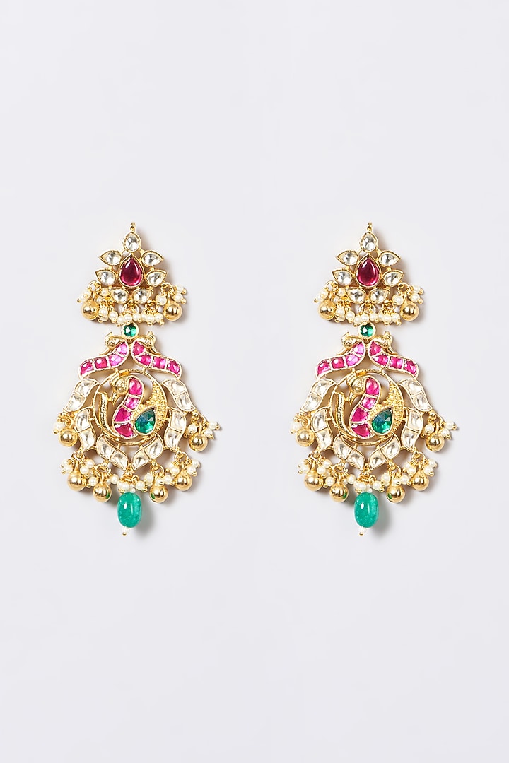 Gold Finish Pachi Kundan Polki Long Necklace Set by VASTRAA Jewellery at Pernia's Pop Up Shop