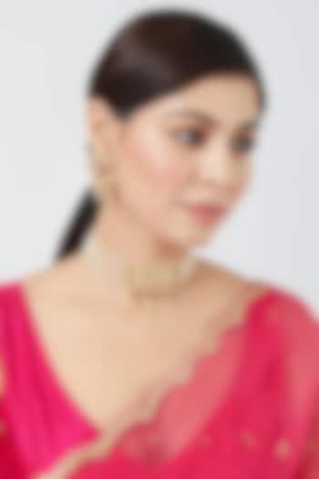 Gold Finish Pachi Kundan Polki Choker Necklace Set by VASTRAA Jewellery at Pernia's Pop Up Shop