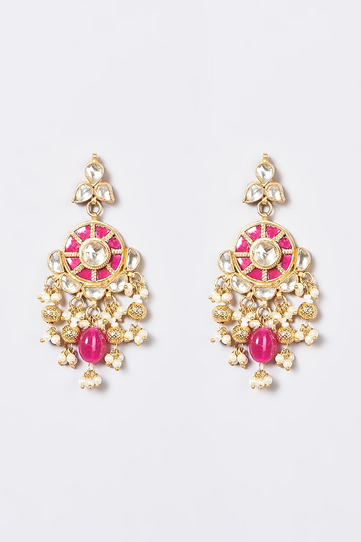 Gold Finish Pachi Kundan Polki & Pearl Long Necklace Set by VASTRAA Jewellery at Pernia's Pop Up Shop