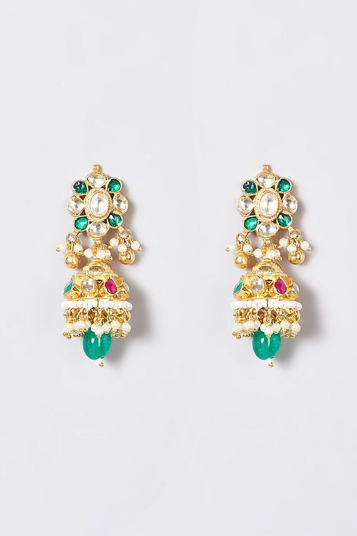 Gold Finish Pachi Kundan Polki & Multi-Colored Stone Choker Necklace Set by VASTRAA Jewellery at Pernia's Pop Up Shop