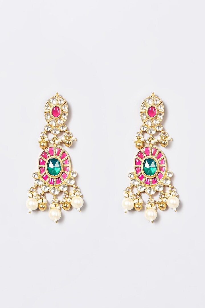 Gold Finish Pachi Kundan Polki & Pearl Choker Necklace Set by VASTRAA Jewellery at Pernia's Pop Up Shop