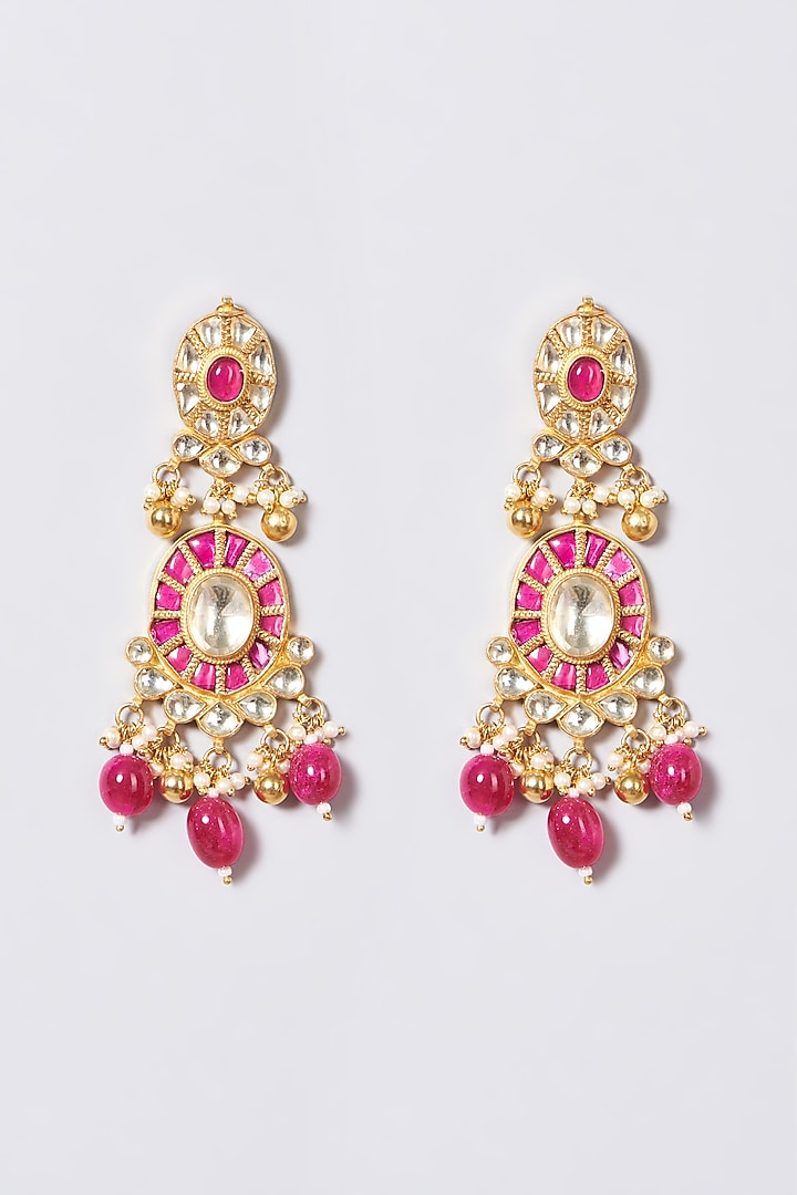 Gold Finish Pachi Kundan Polki & Pink Beaded Choker Necklace Set by VASTRAA Jewellery at Pernia's Pop Up Shop