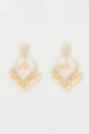 Gold Finish Pearl Chandbali Earrings by VASTRAA Jewellery