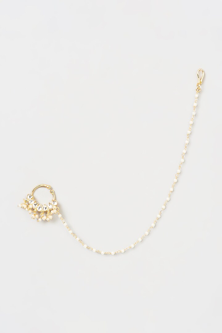 Gold Finish Kundan Polki Nose Ring by VASTRAA Jewellery at Pernia's Pop Up Shop