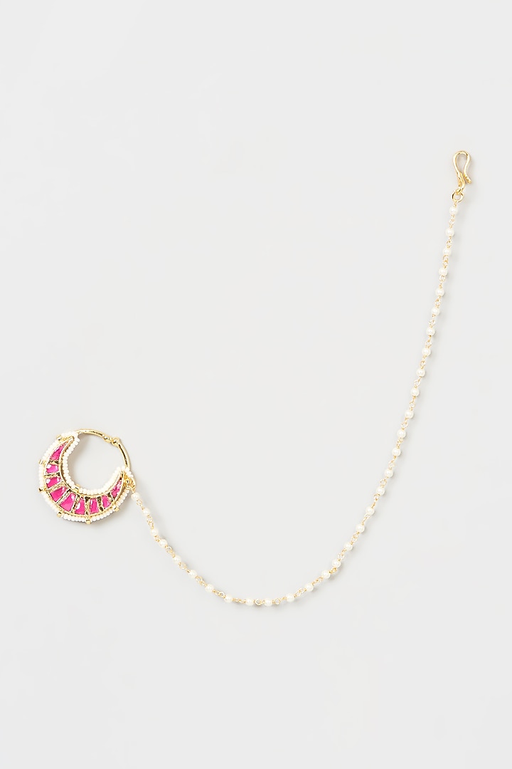 Gold Finish Pachi Kundan Polki Nose Ring by VASTRAA Jewellery at Pernia's Pop Up Shop