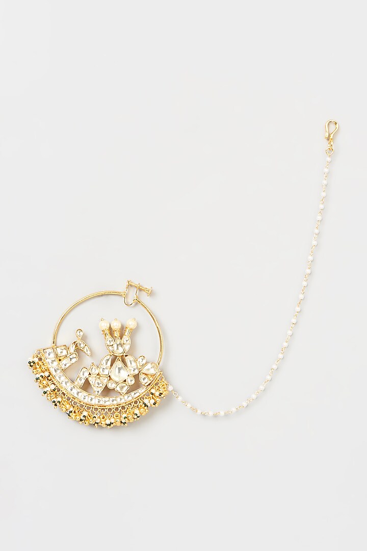 Gold Finish Pachi Kundan Polki Nose Ring by VASTRAA Jewellery at Pernia's Pop Up Shop