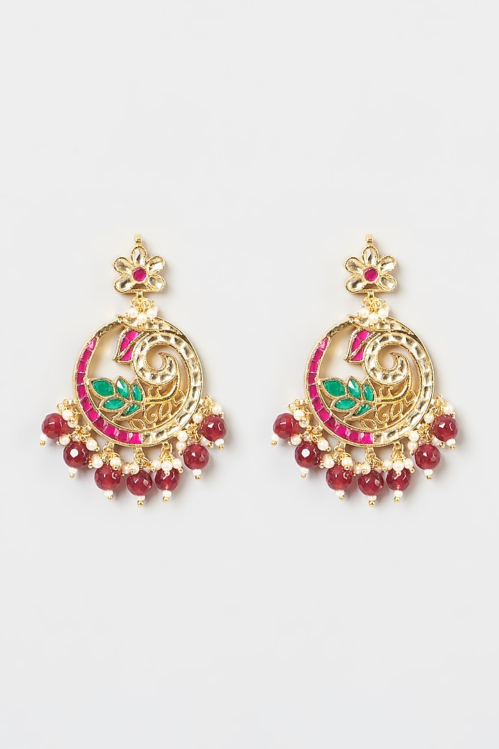 Gold Finish Pachi Kundan Polki Chandbali Earrings  by VASTRAA Jewellery at Pernia's Pop Up Shop
