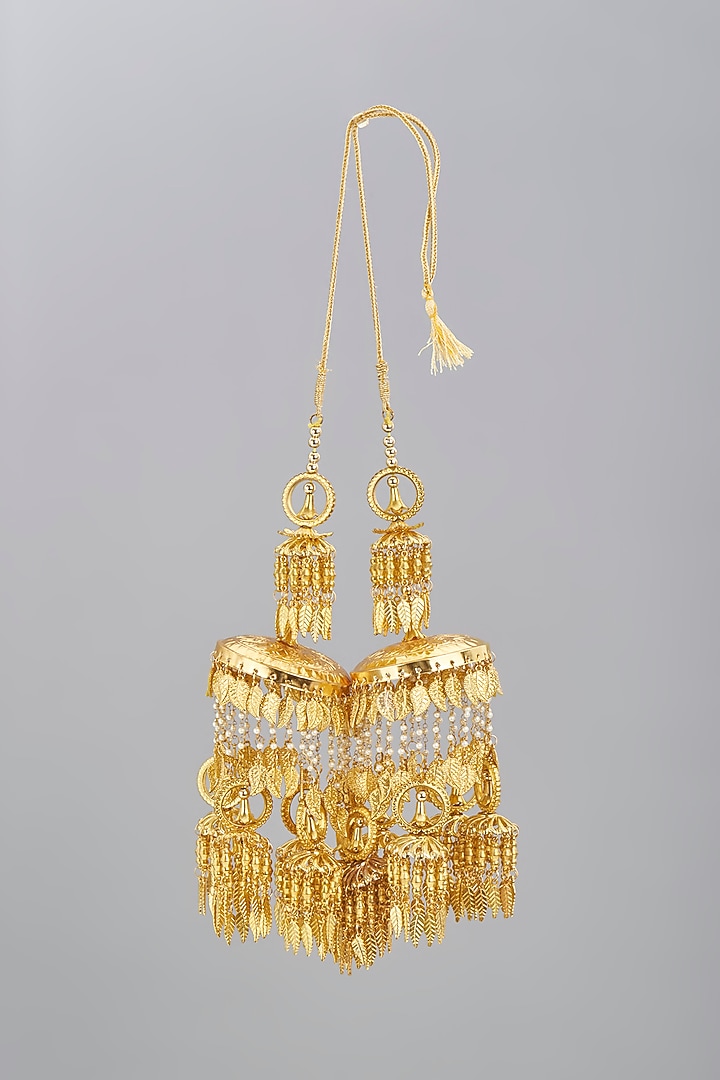 Gold Finish Pearl Kaleeras (Set of 2) by VASTRAA Jewellery at Pernia's Pop Up Shop