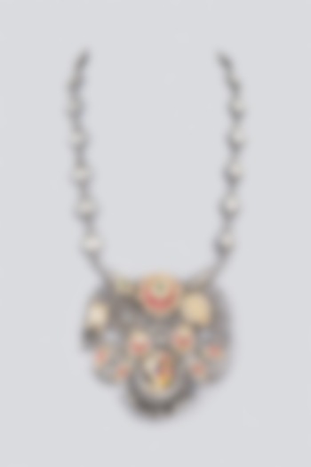 Oxidized Finish Kundan Polki & Synthetic Stone Long Necklace by VASTRAA Jewellery