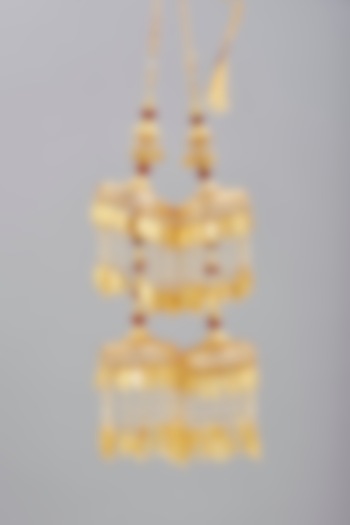 Gold Finish Pearl & Red Beaded Kaleeras (Set of 2) by VASTRAA Jewellery