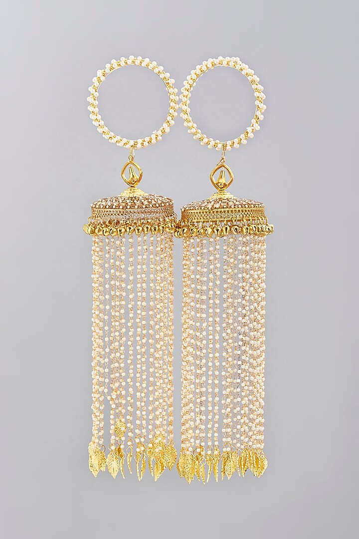 Gold Finish Pearl Kaleeras (Set of 2) by VASTRAA Jewellery at Pernia's Pop Up Shop