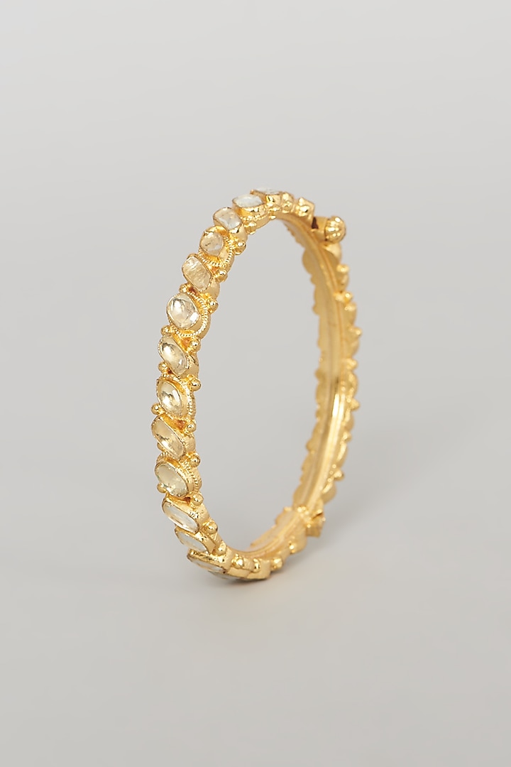 Gold Finish Kundan Polki Bangles (Set Of 2) by VASTRAA Jewellery at Pernia's Pop Up Shop