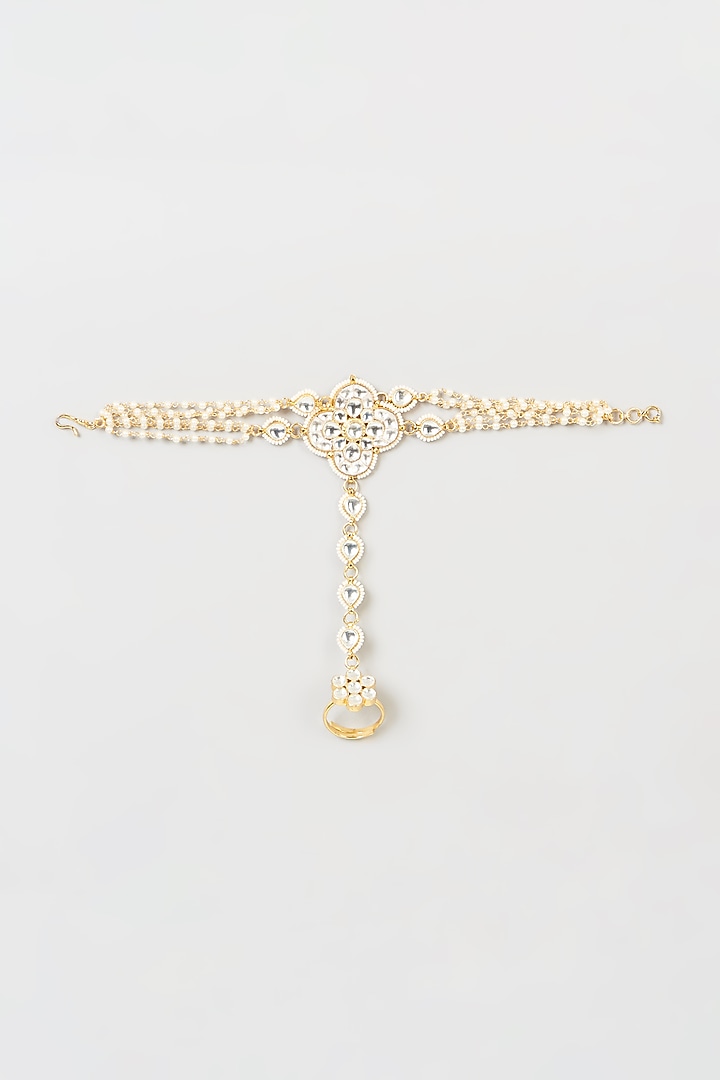 Gold Finish Kundan Polki Hathphool by VASTRAA Jewellery at Pernia's Pop Up Shop