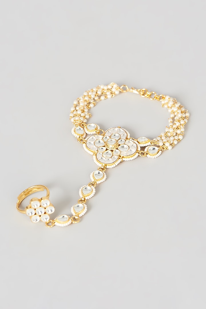 Gold Finish Kundan Polki Hathphool by VASTRAA Jewellery at Pernia's Pop Up Shop